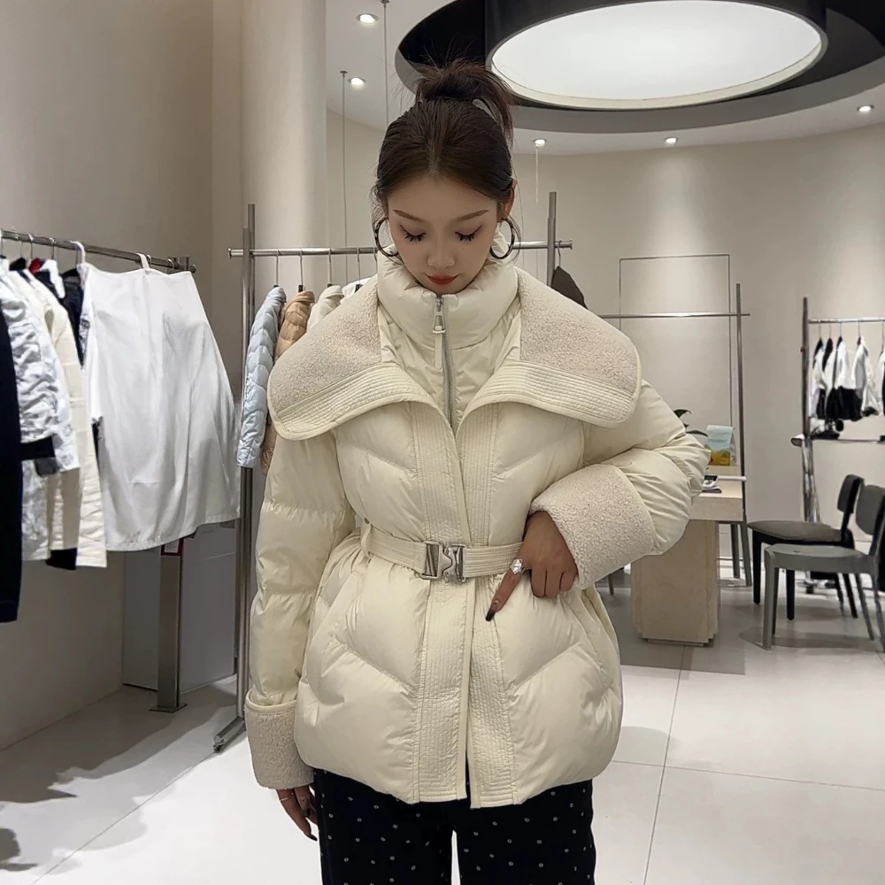 Women's Winter Coat Sheepskin Patchwork Long Sleeved Down Jacket  Women's New Winter Coat  Slimming Women's Down Jacket