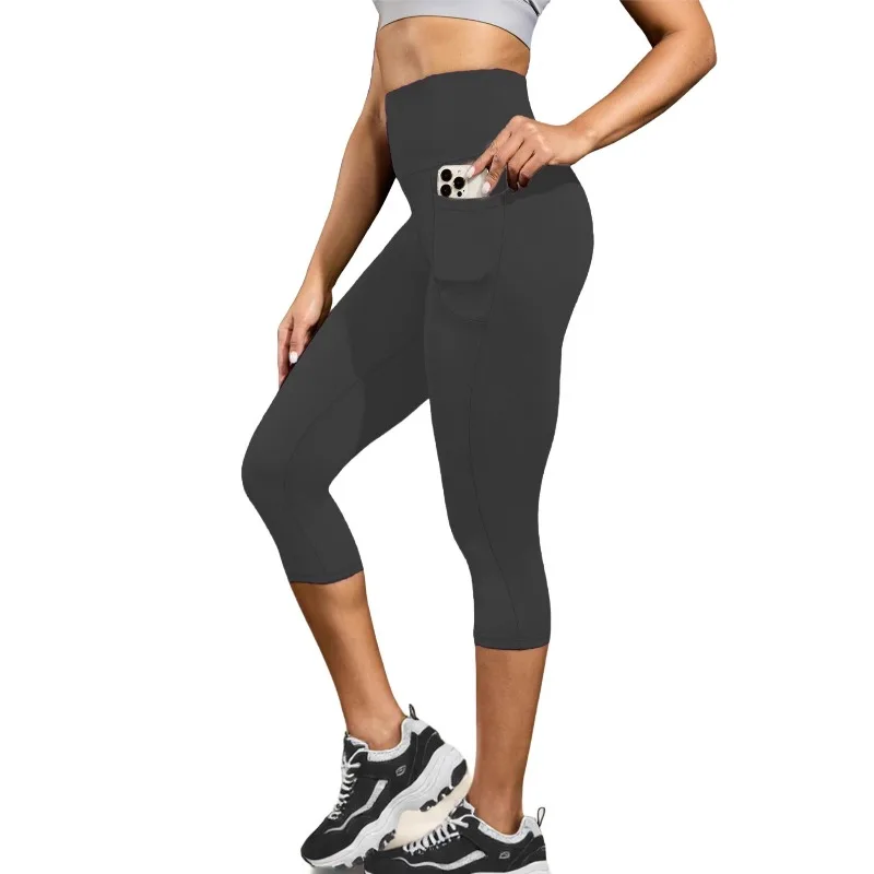 High Waisted Capri Pants for Women with Pockets Tummy Control No See Through Workout Running Yoga Athletic Push Up Gym Leggings