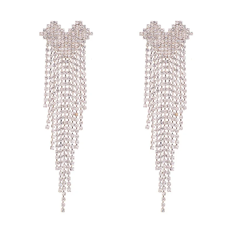 Fashion super flash love long multi-layer fringed rhinestone temperament versatile earrings original factory wholesale