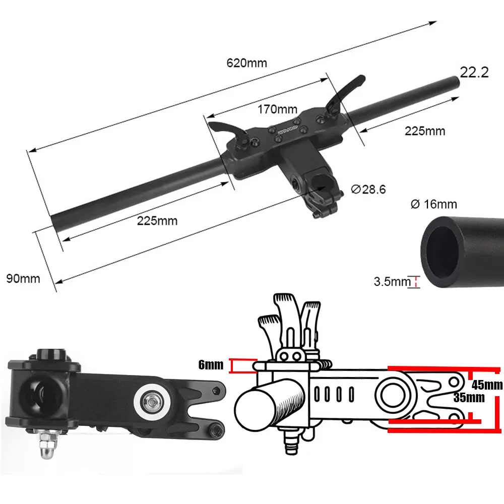 folding bicycle handlebar with Shock Absorbing Stem 620mm quick foldable handlebar Electric scooter Suspension Stem Handle bar