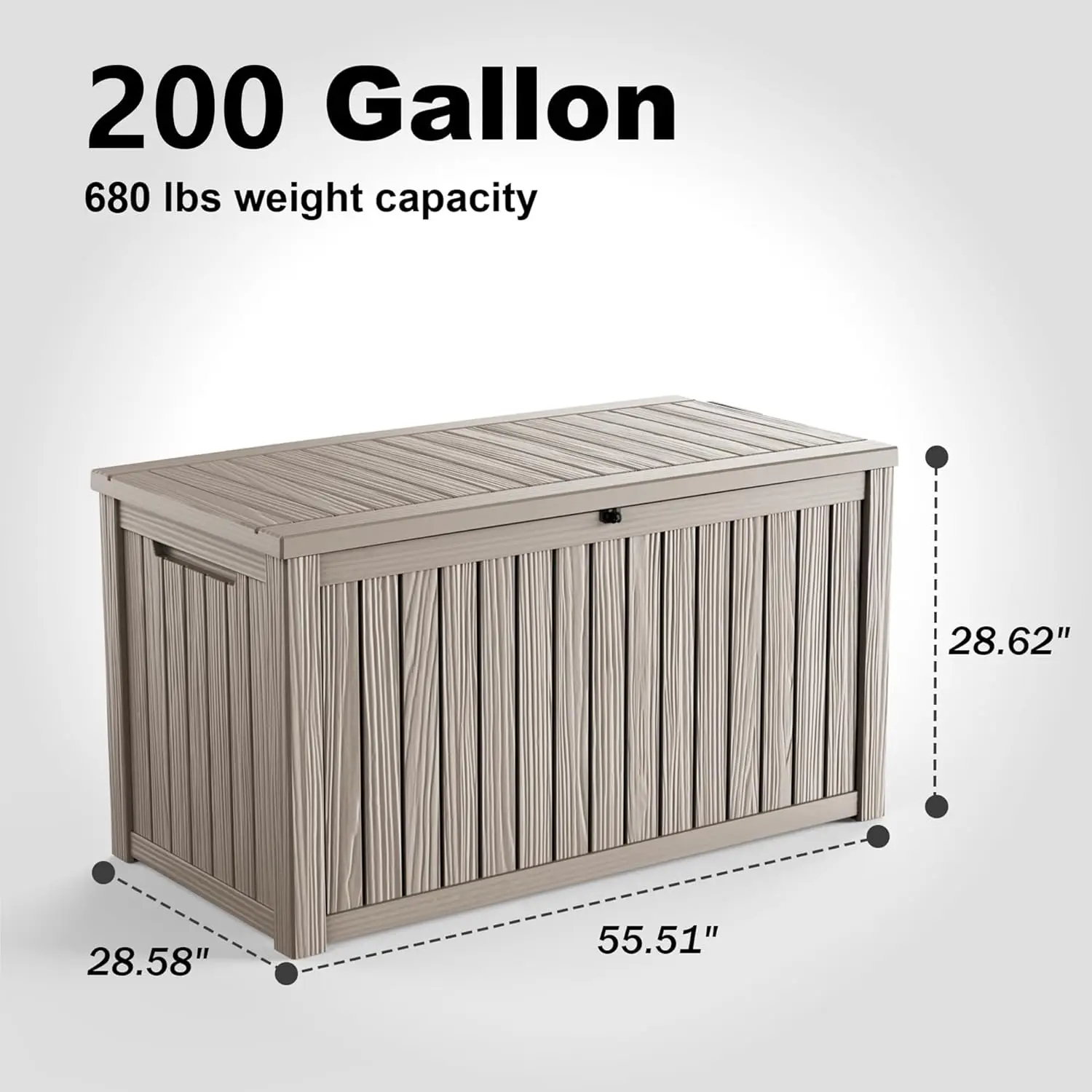 200갤런 대형 데크 박스, 잠금 가능한 레진 야외 보관함, 파티오 가구 및 정원 도구용 방수 야외 보관함