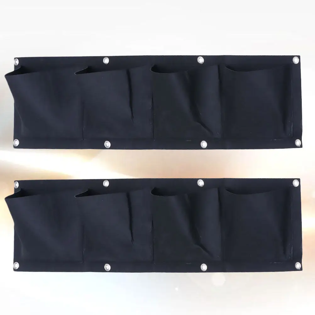 2Pcs Wall Hanging Plant Bag Felt Multi-Pocket Planter Black Space-Saving Vertical Garden Herb Succulent Vegetable Growing