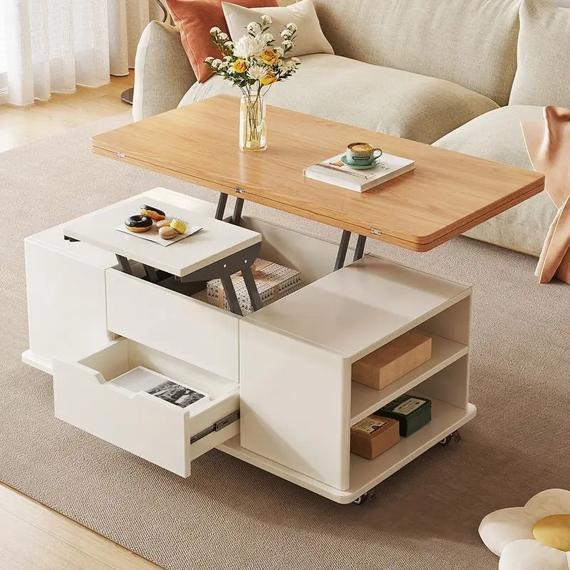 Table basse relevable, table à manger à double usage, pour petit appartement, salon, rangement mobile, meubles pliants