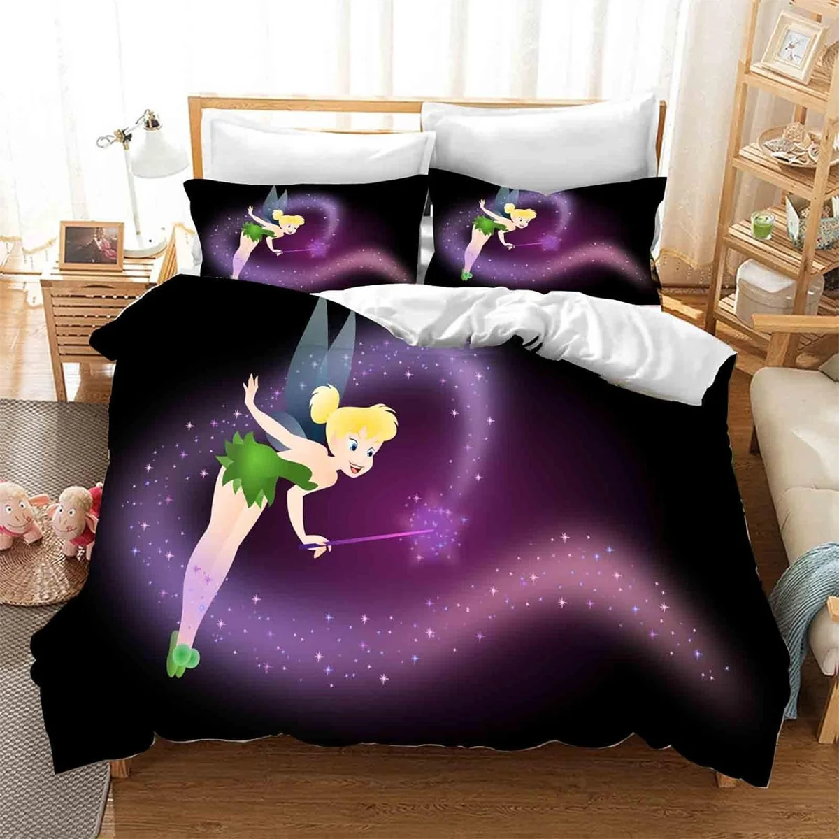 Disney Tinker Bell Bedding Sets;Fairy Of The Wings Duvet Cover And Pillowcase Full Size Bed Set Comforter Set For Home Decor