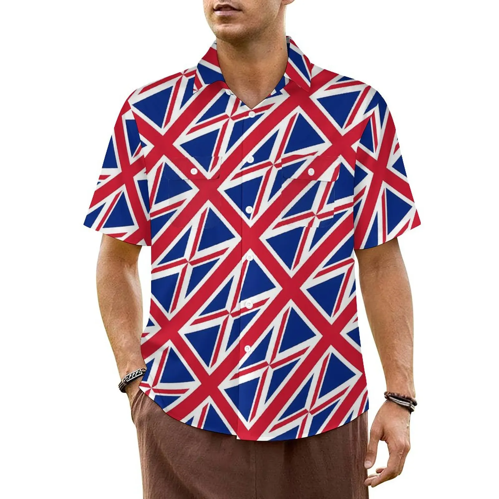 

British Flags Beach Shirt Flag Print Hawaiian Casual Shirts Men Cool Blouses Short Sleeve Harajuku Graphic Clothing