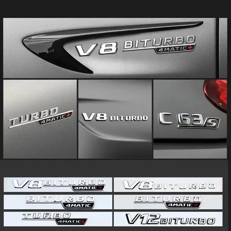 

2Pcs Car Body Side Emblem Sticker Fender Badge Decals for Mercedes Benz TURBO 4MATIC 14-16 W213 W204 W205 W111 W176 CLK GLS G63