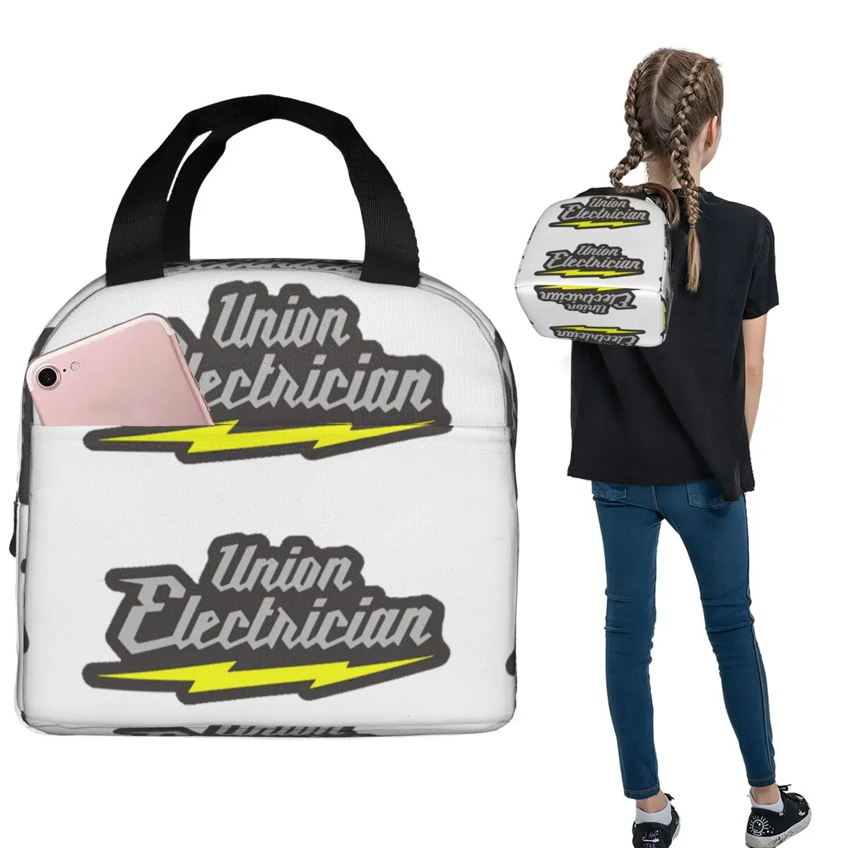 Union Electrician Insulated Lunch Bag for Women Children Portable Food Boxes Thermal Lunch Box Tote