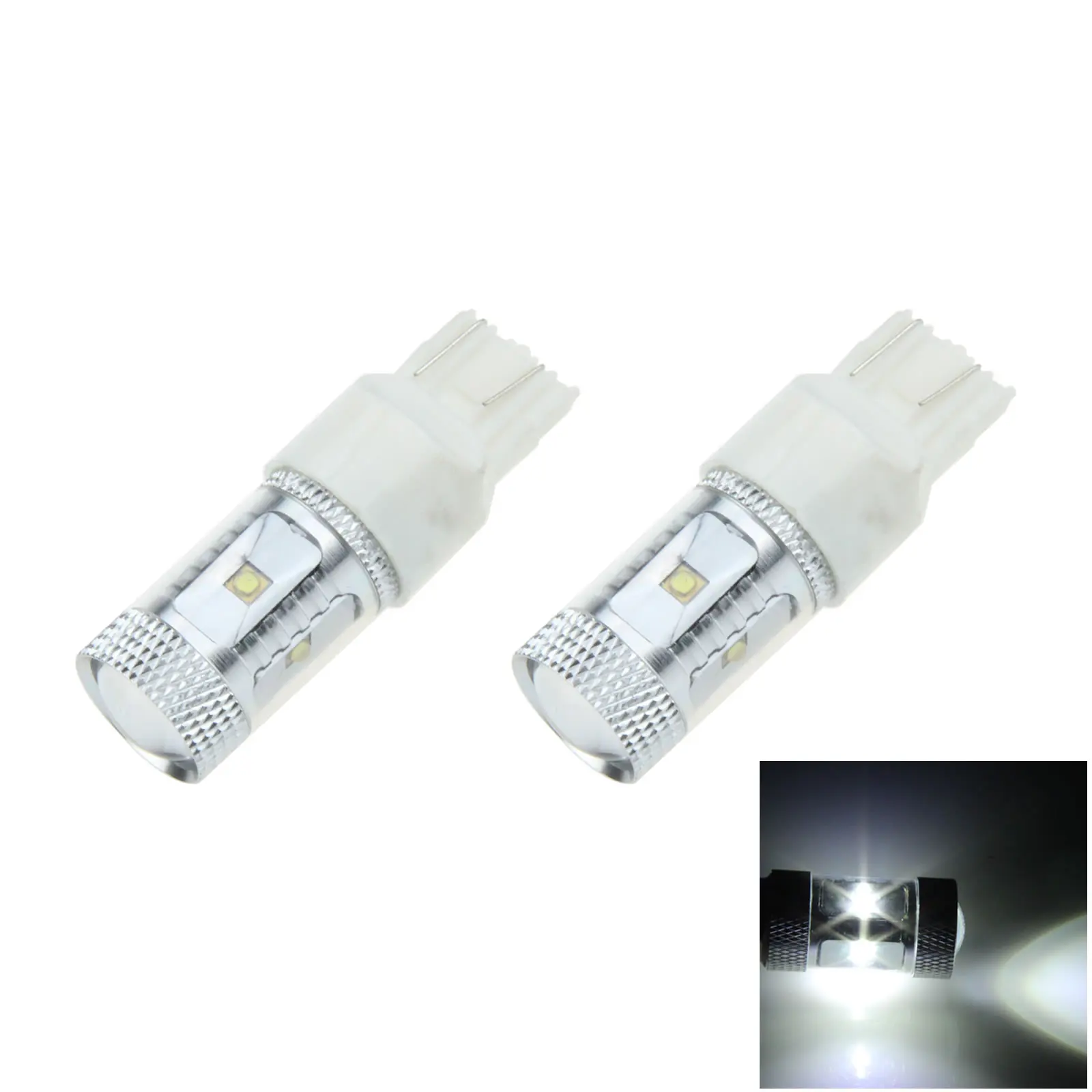 2x White Car 7443 Brake Light Stop Blub 6 Emitters CLED LED W3X16D ECE G013-W