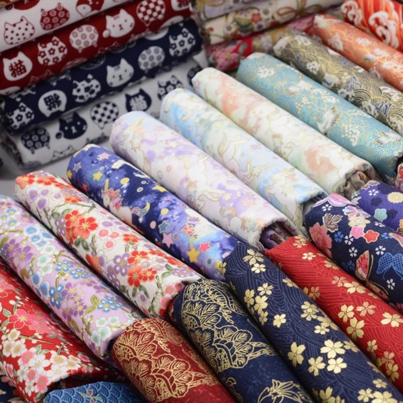 

Japanese-style Bronzing Flower Cloth Pure Cotton Fabric Printing Handmade DIY Clothes Hanfu Cheongsam Tablecloth Bag Patchwork