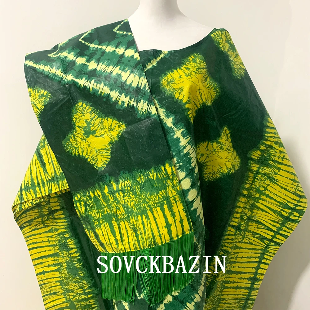 African Dress For Women With Scarf Shawl Printing Riche Bazin Nigerian Traditional Wedding Party Dashiki Robe For Wedding Cloth