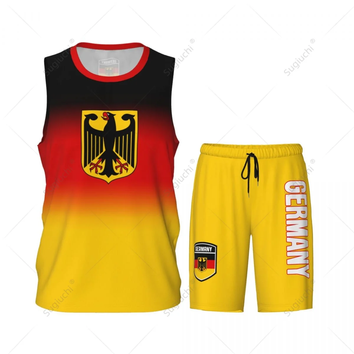 Men Germany Flag Basketball Set Mesh Shirt & Pants Sleeveless Exclusive Team-up Custom Name Nunber Unisex