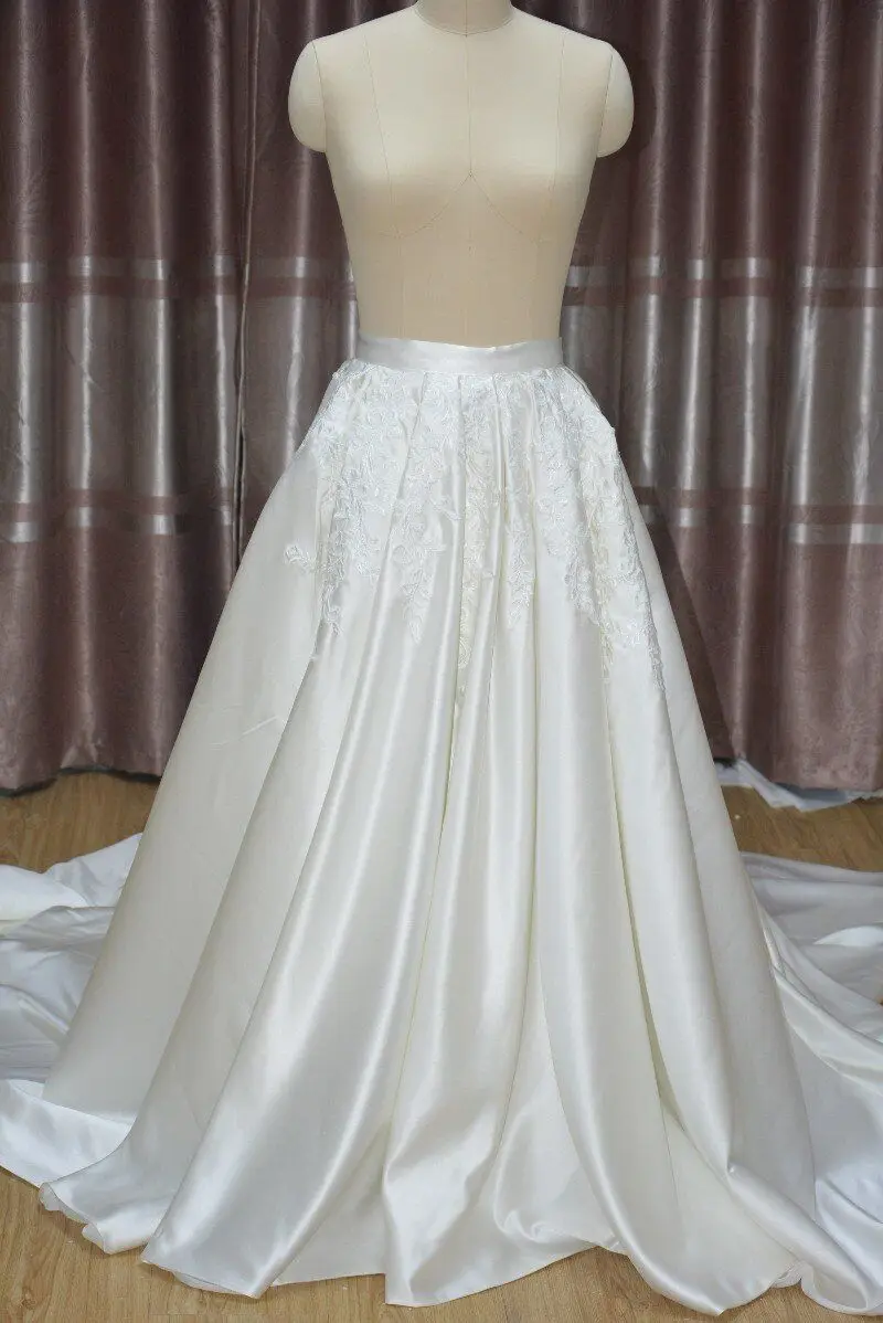 Jupe Longue en Satin avec Appliques pour Robe de Mariée, 200cm, avec Poignées Amovibles, Accessoires de Mariage, Taille Personnalisée