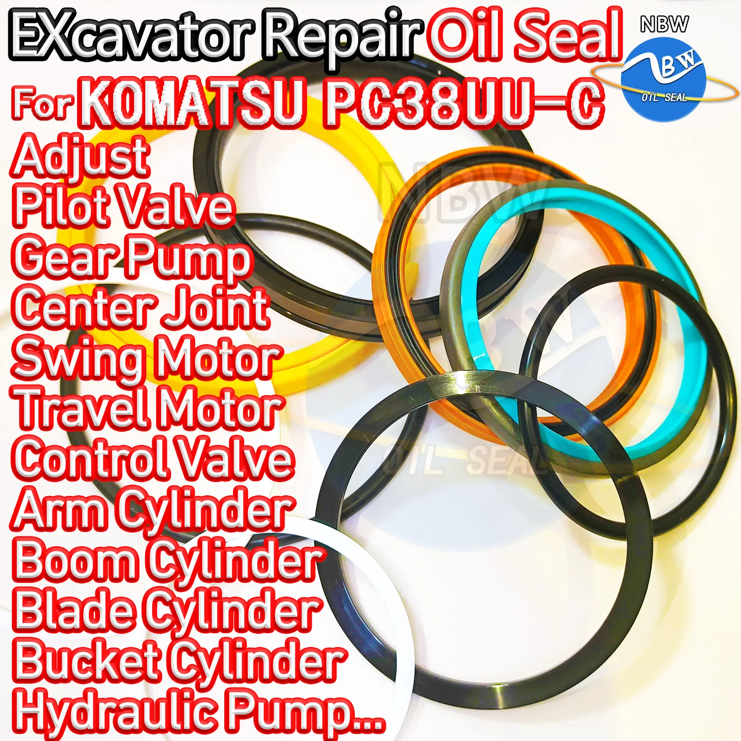 

For KOMATSU PC38UU-C Excavator Oil Seal Kit High Quality Repair PC38UU C ARM Bucket Hydraulic Pump Digger Clamshell Shovel Swing