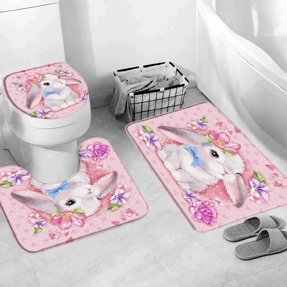 Happy Easter Rug Set Truck Bunny Elf Eggs Holiday Bathroom Bath Mats Toilet Mats Bathtub Decoration