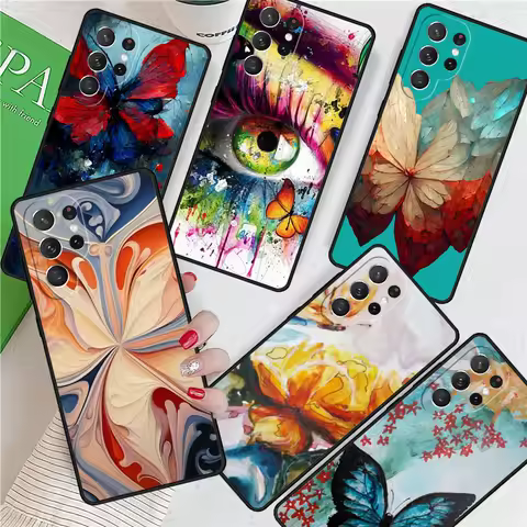 Blue Red Butterfly For Samsung Galaxy S24 Ultra S21 S22 S8 S9 S10E Note 10 20 Plus FE S23 Phone case Cover Coque