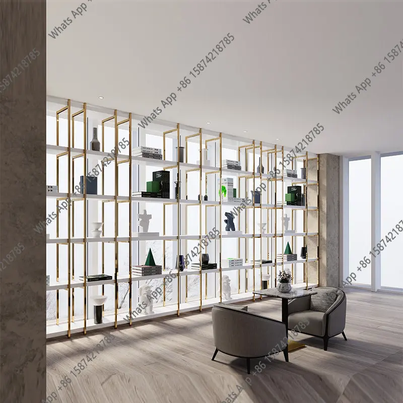 Italian stainless steel integrated floor-to-ceiling shelf simple modern study partition to living room storage bookcase