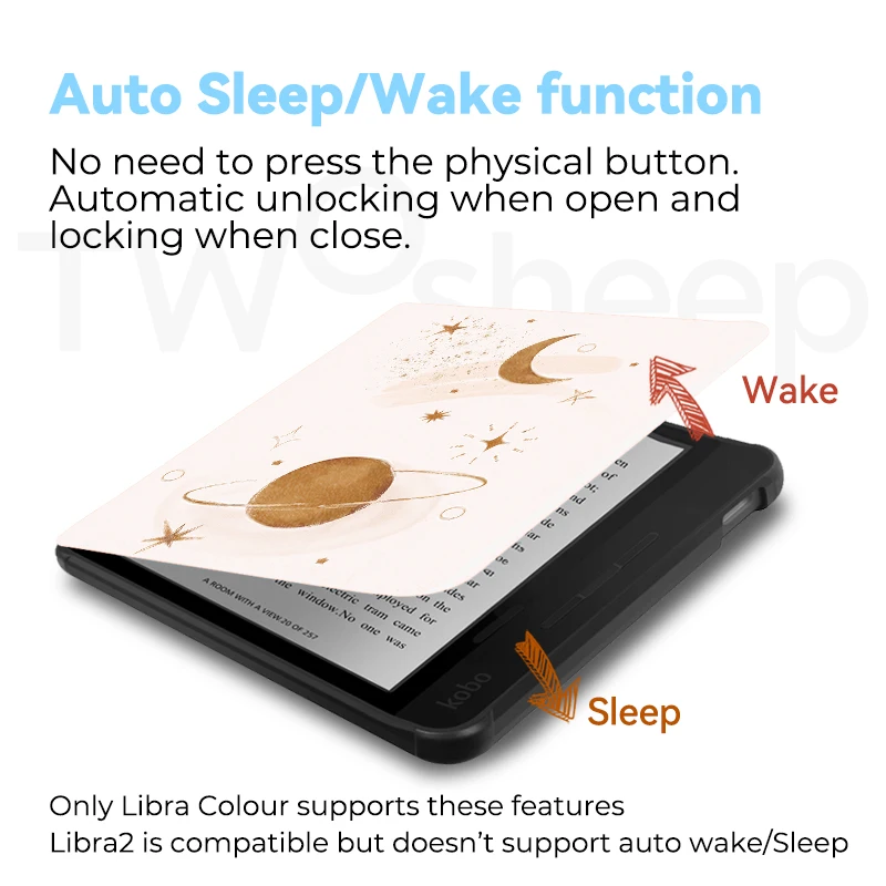 Twosheep 7-inch Case for Kobo Libra Colour and Kobo Libra2 TPU Shell Magnetic Flip Auto Sleep Wake Cover Abstract art patterns