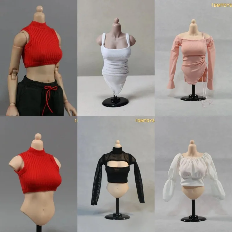 DMTOYS DF069 DF073 DF081 DF080 DF095 1/6  Soldier T-shirt Top Vest Shirt Clothes Fit 12'' Female Action Figure Body Decor