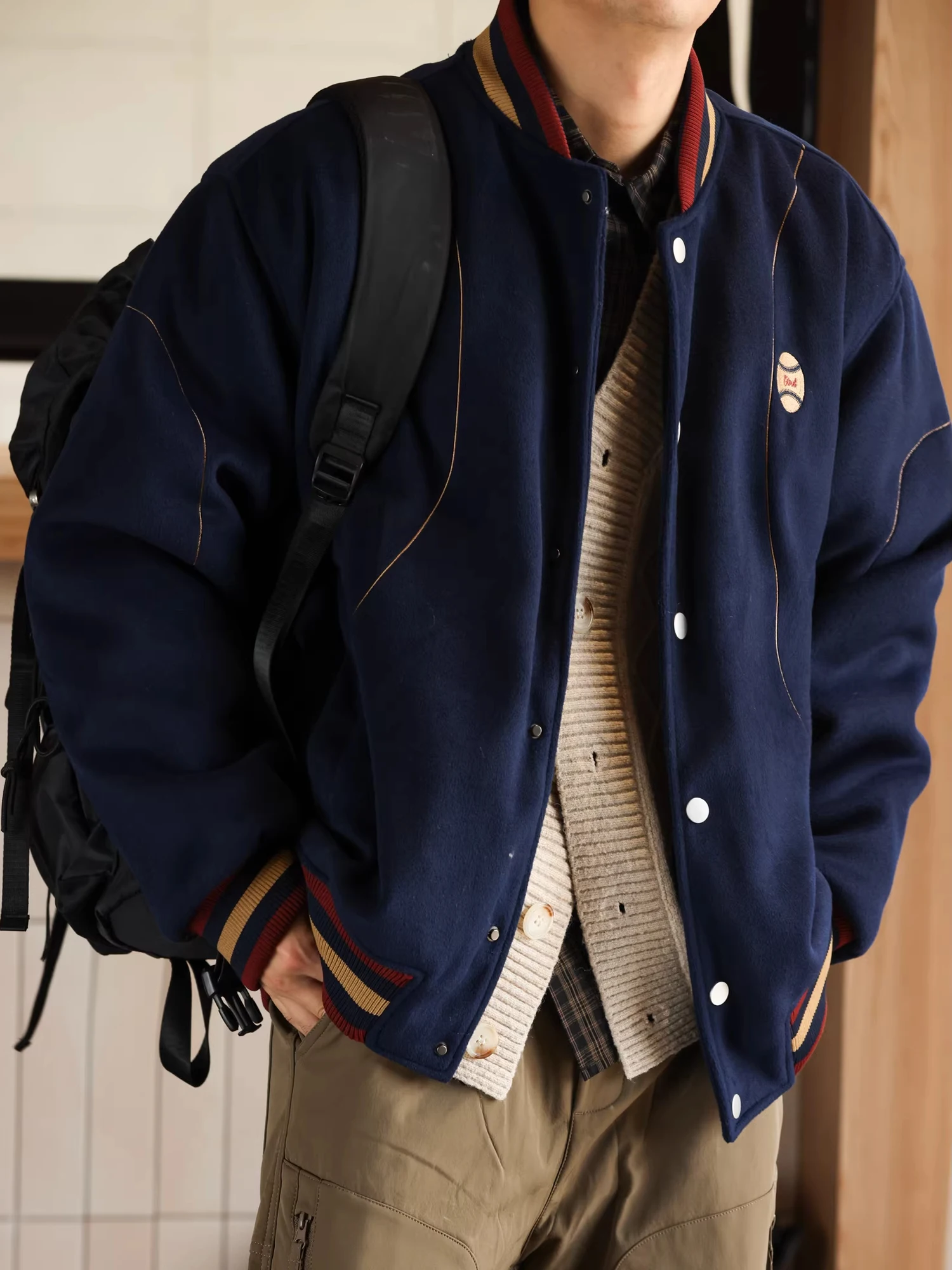 

Men's Heavyweight College Sle Baseball Jaet Cotton Jaet Warmth Embroidery Thiened Autumn Winter Sportswear Coat