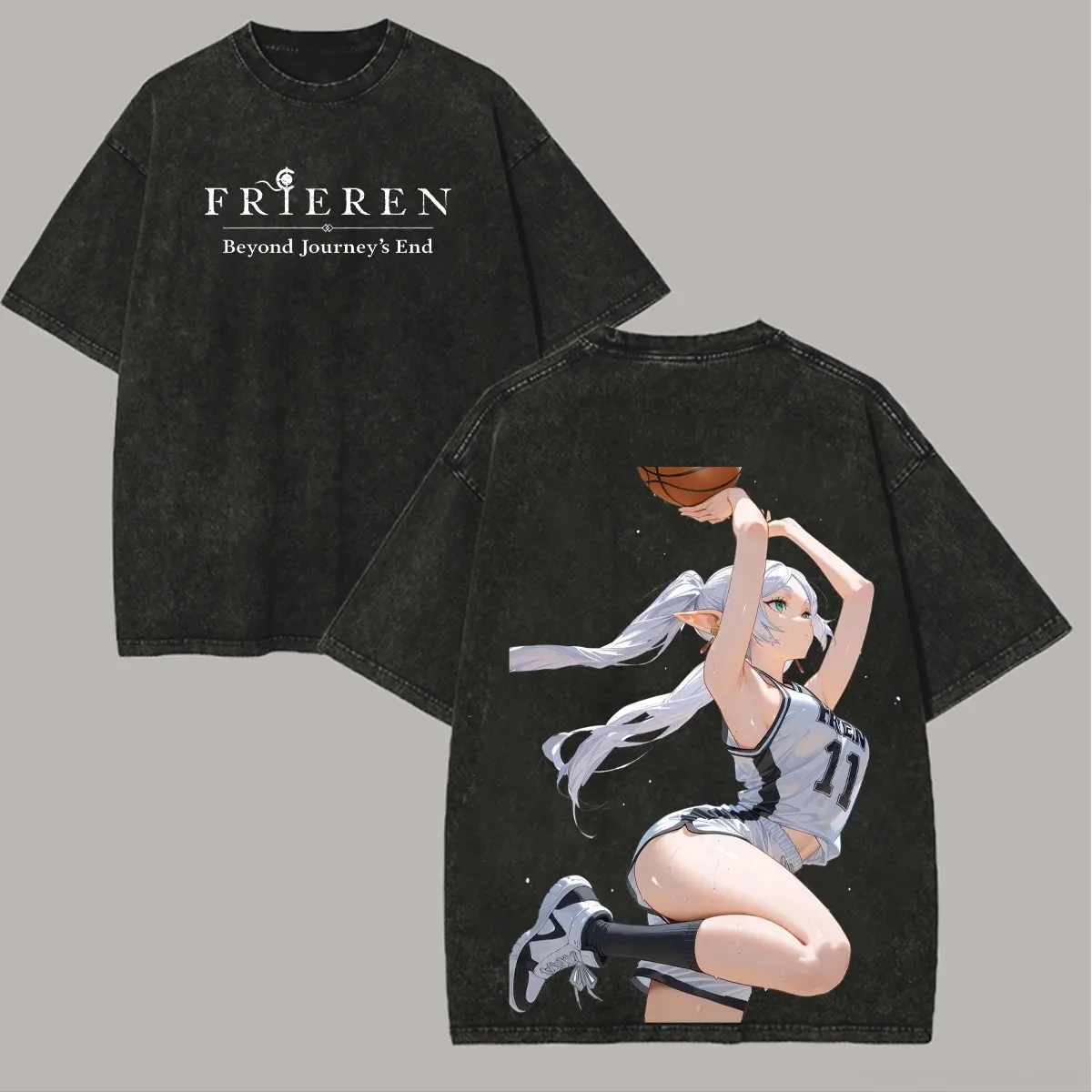 Harajuku Anime Frieren Beyond Journey's End T-shirt Men's Unisex Clothing Washed Oversized T Shirt Short Sleeve Cotton Tees Tops