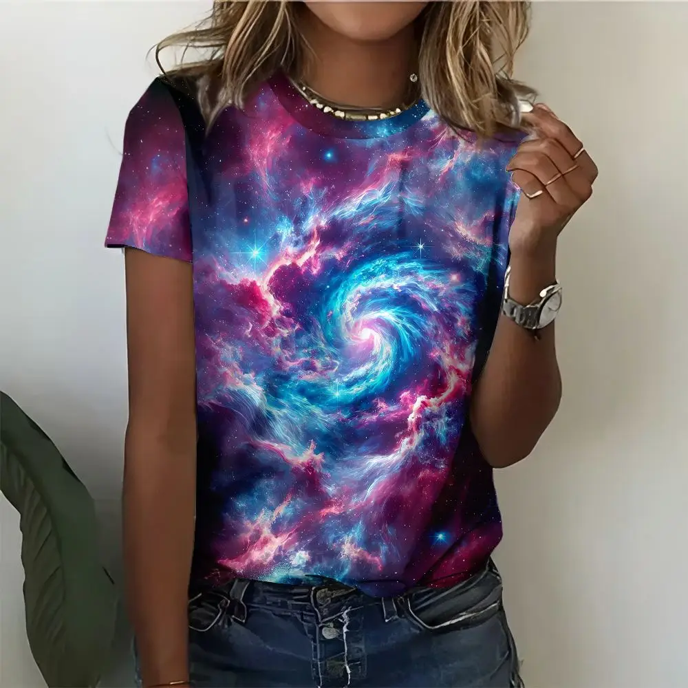 Abstract Pattern T-Shirts Starry Sky 3D Print Women Men Round Neck Short Sleeve T Shirt Tees Harajuku Y2K Tops Unisex Clothing