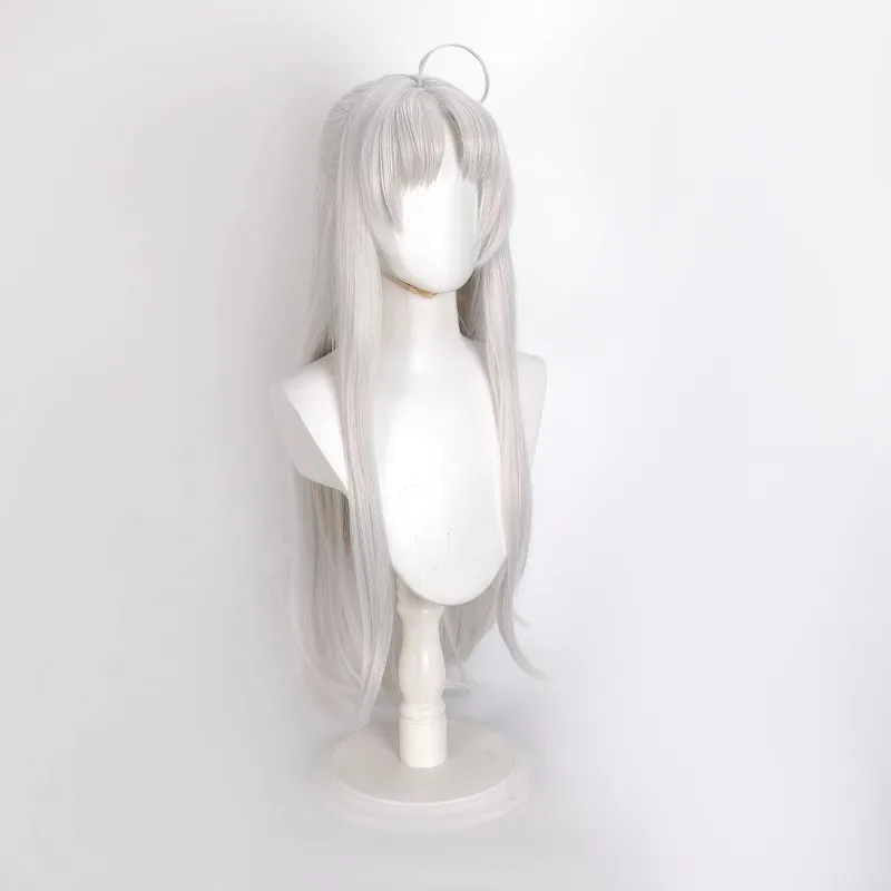 شعر مستعار كوسبلاي من Wuthering Waves Carlotta Montelli - شعر صناعي طويل باللون الرمادي الفضي (85 سم) مع شبكة شعر لجميع القديسين #4