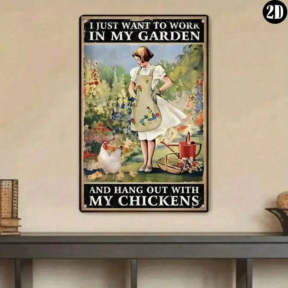 Metal Garden Chicken Wall Decor Sign Farmhouse Kitchen Art Gift Home Decor
