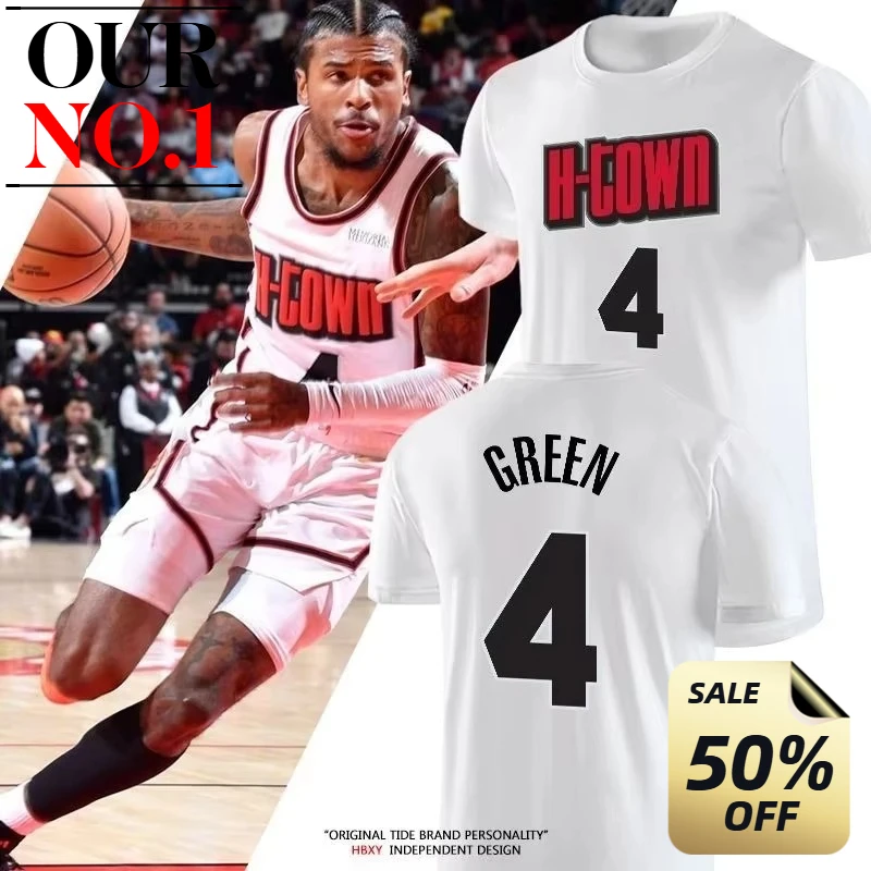 Playoffs Houston Green Sengun Thompson Short-sleeved City Jersey American Basketball Jersey Half-sleeved Cotton T-shirt