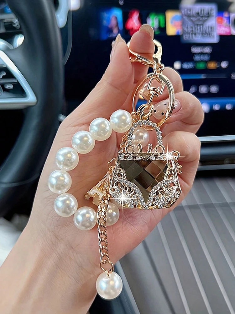 Korean Pearl Beads Diamond Studded Key Chain Advanced Exquisite Bag Pendant Holiday Gifts ﻿ ﻿ image 3