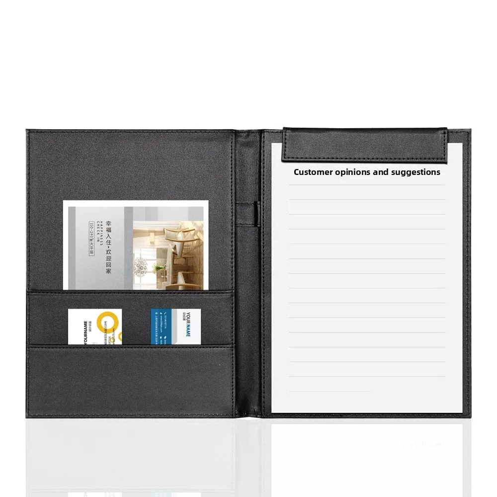 PU Leather A4 Conference Folder with Magnetic Cover Business Padfolio Clipboard with Card Slots and Pen Loop for Meetings