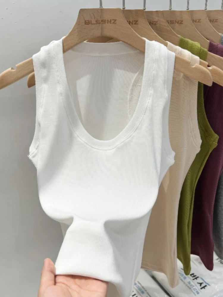 Débardeur basique élastique pour femme, été 2026, col rond bas, côtelé, style coréen, polyvalent, coupe ajustée
