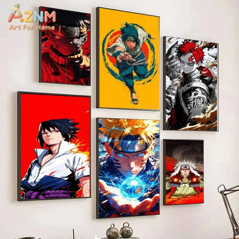 Naruto Canvas Wall Art Naruto Red Tone Close Up Anime Print Collage With Classic Ninja Characters For Teen Boys Bedroor Unframed