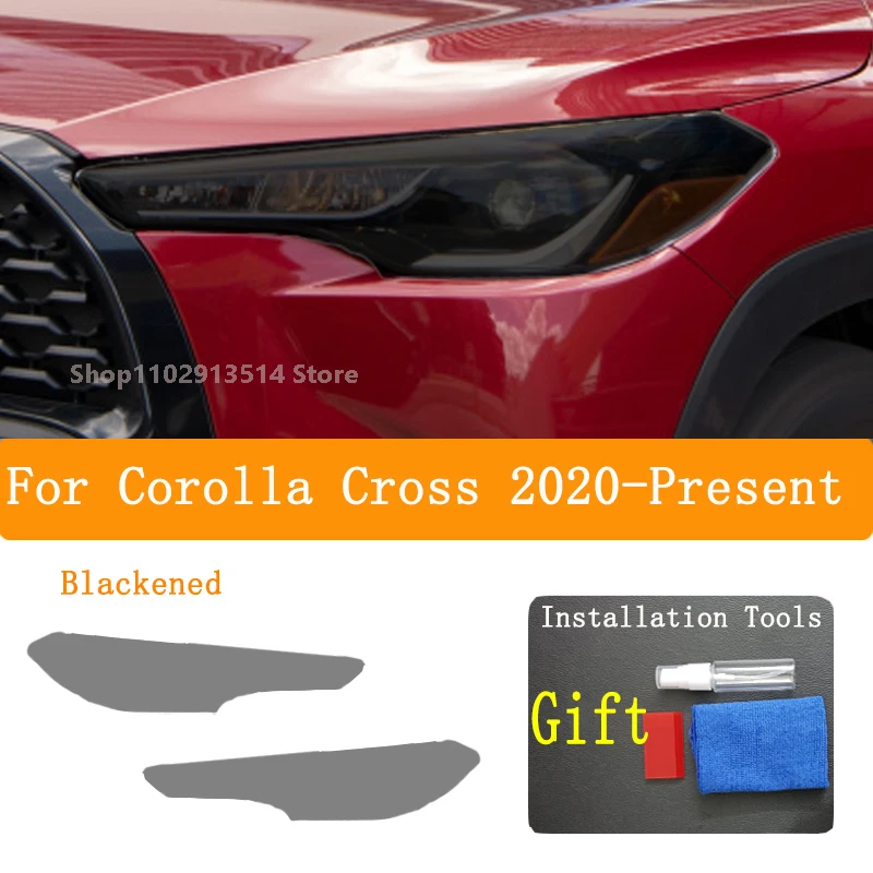 For Corolla Cross 2020-2023-Car Headlight Protective Film Vinyl Restoration Transparent Black TPU Sticker