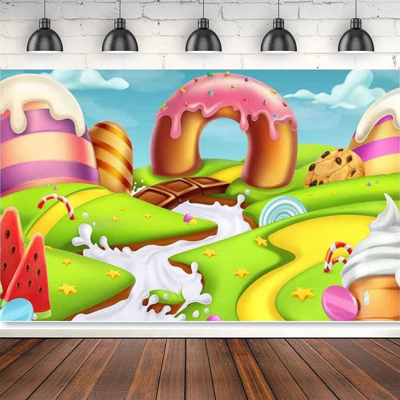 

Cartoon Candyland Photography Backdrop Fairy Tale Ice-Cream Chocolate Background Birthday Party Decoration Banner Photo Studio