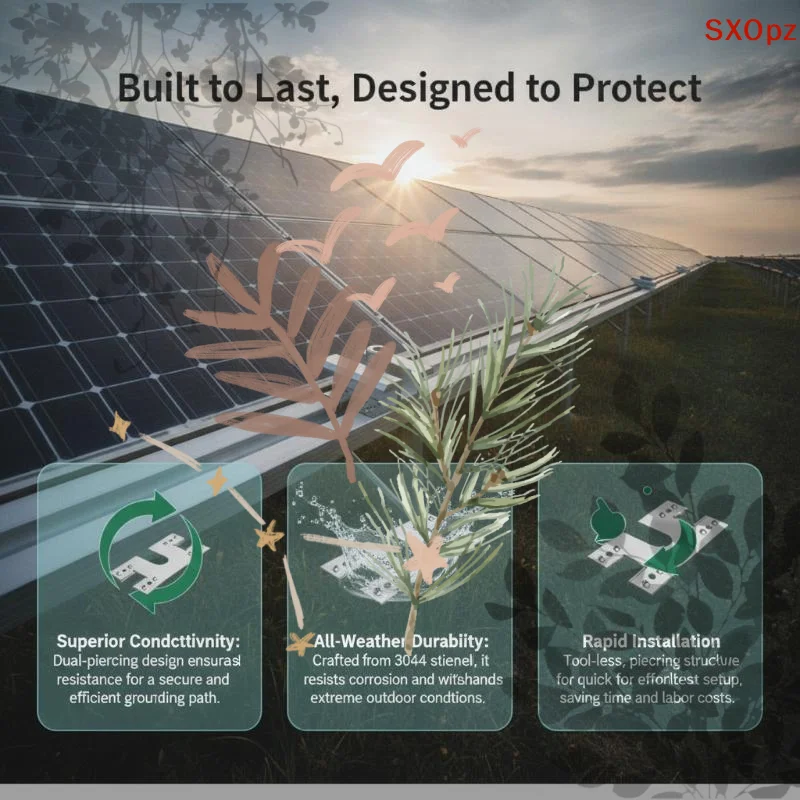 10Pcs Solar Panel Grounding Clip: Washer Spacer 28x50mm Photovoltaic Conductive Sheet Puncture