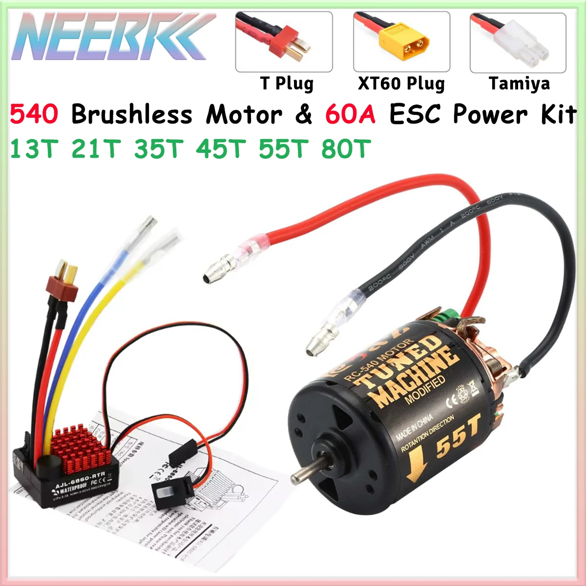 NEEBRC 540 Bürstenmotor 21T 55T 45T 35T 80T 60A ESC Kit für 1/10 Off-Road Rock Crawler Klettern RC Auto Traxxas TRX4 Axial SCX10