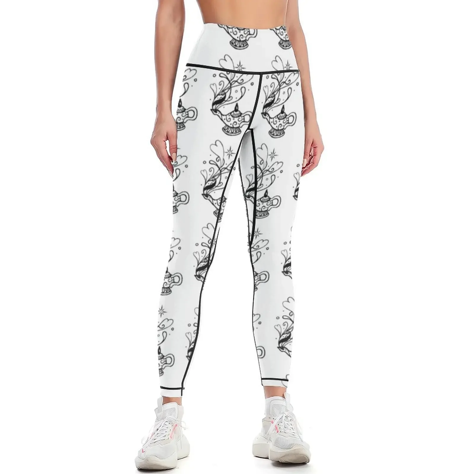 

Black and white Magical lamp by Crimsonkali Leggings Jogger pants Fitness clothing for fitness Womens Leggings