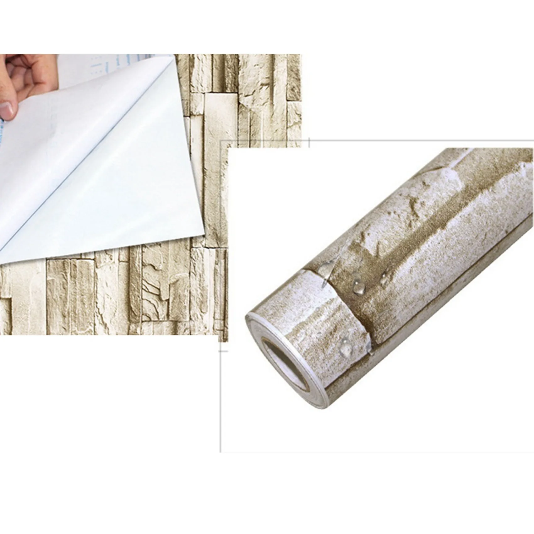 AB42-2Pcs 6M Vinyl 3D Brick Rock Sticker Paper Self Adhesive Wallpaper Furniture Wall Stickers