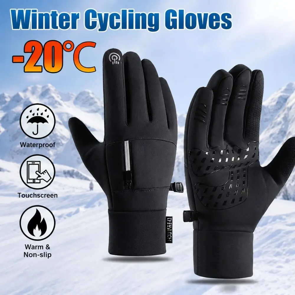Winter Wasserdichte Touchscreen-Handschuhe mit Reißverschlusstasche, Winddichte Warme Rutschfeste Thermohandschuhe für Radfahren und Outdoor-Sport