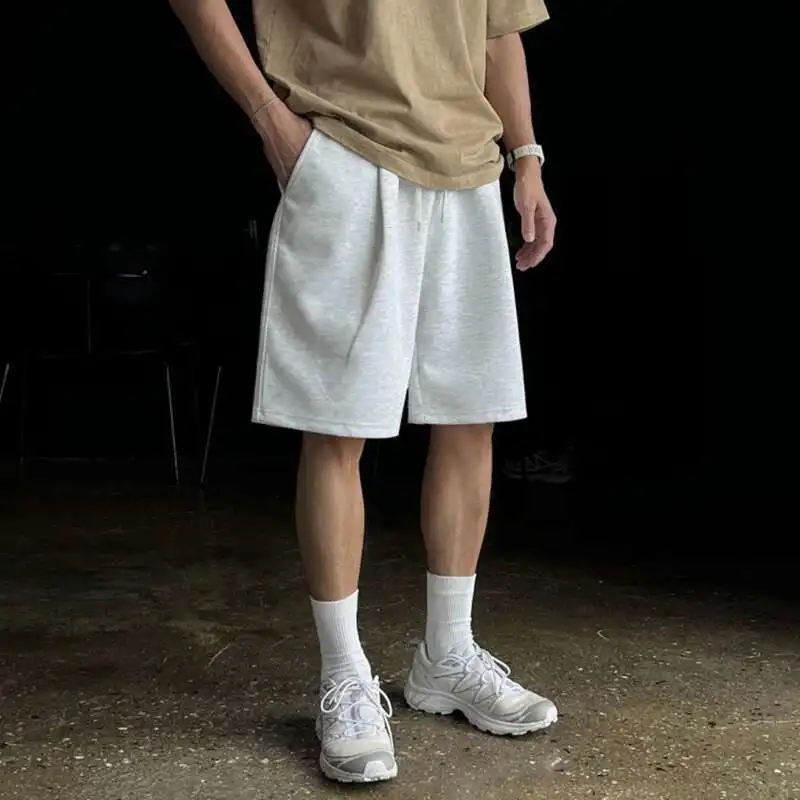 

Стильные мужские корейские повседневные шорты на шнурке, однотонные, широкие, плиссированные, с эластичной резинкой на талии, прямые мужские брюки, летние QY7K