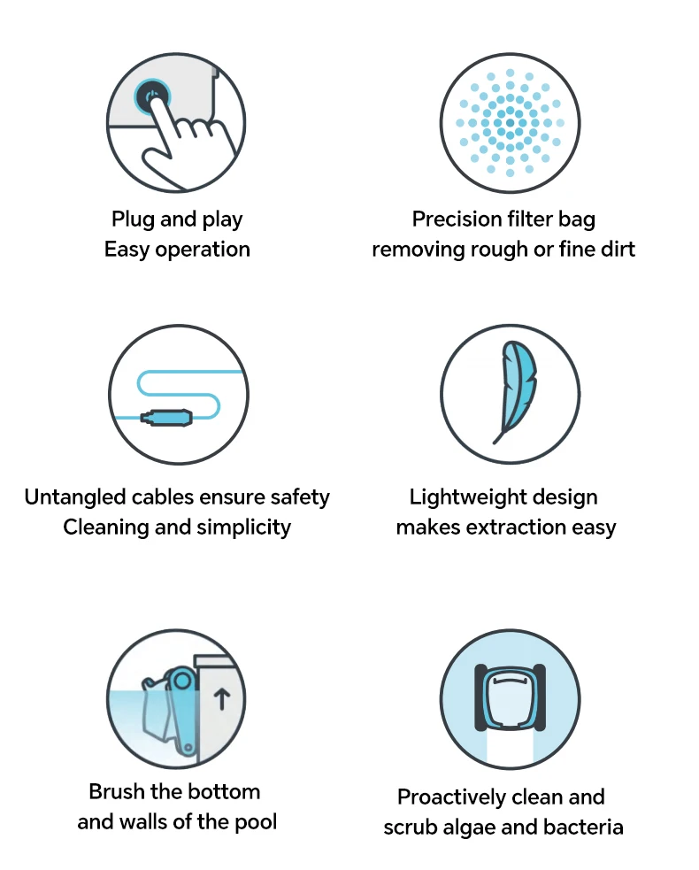 مكنسة كهربائية روبوتية لحمام السباحة، مقشدة حمام السباحة السلكية وكلوريد تنظيف حمام السباحة