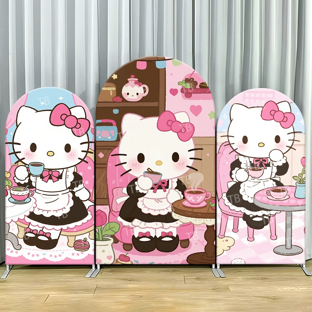 

Hello Kitty Arch Backdrop Cover Tea Cup Maid Outfit Cute Photo Booth Props for Tea Party & Home Decoration