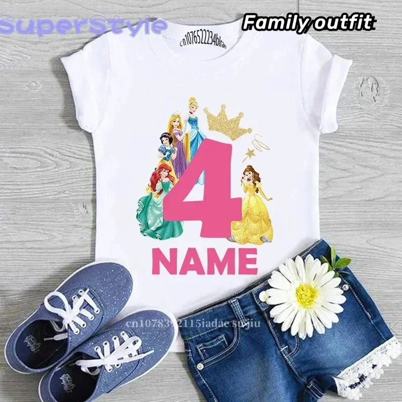 Birthday Party Princess Costume Girl 1 2 3 4 5 6 7 8 9 Princess Birthday Custom Name Children\'s T-Shirt Men Women Tshirtr