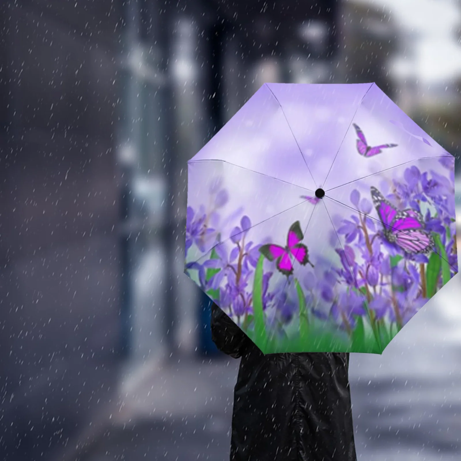 Spring Flower And Butterfly Automatic Umbrella Portable Folding Sunny and Rainy Umbrella Women Parasol Umbrella