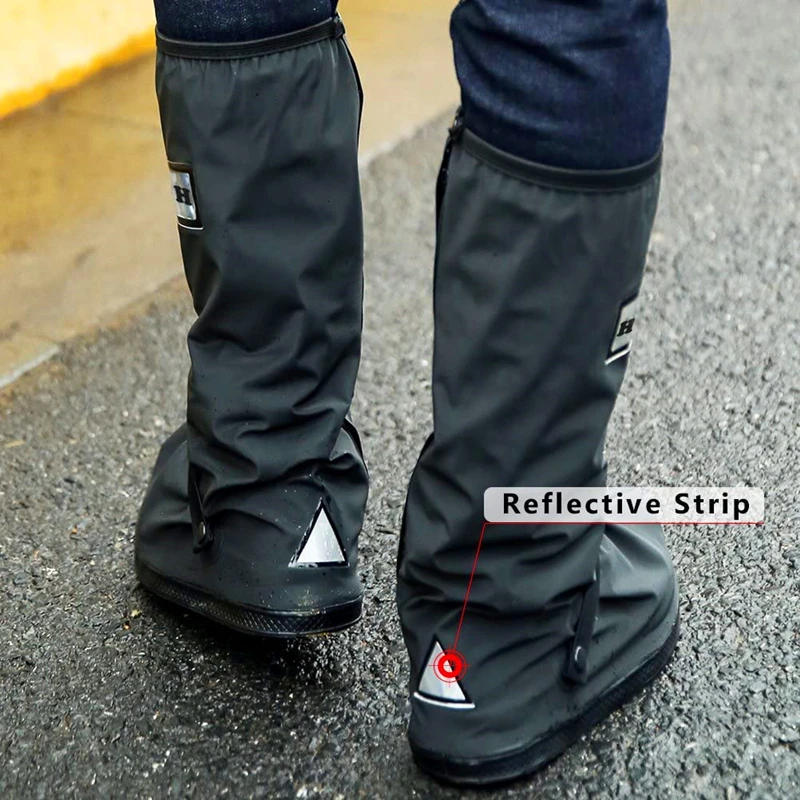 Black Waterproof Rain Boot Shoe Cover with Reflector High Top Clear Shoes Dust Covers for Motorcycle Bike Rain Cover Men Women