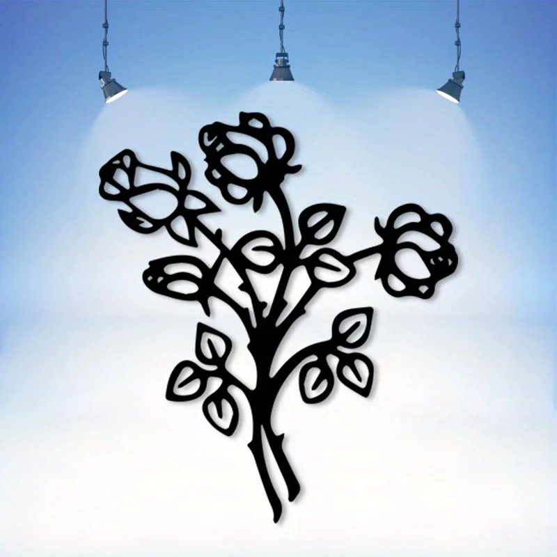2D Flat Vintage Rose Metal Wall Art, Rust-Resistant Iron Floral Decor for Living Room Patio Garden, Year-Round Christmas Gift fo