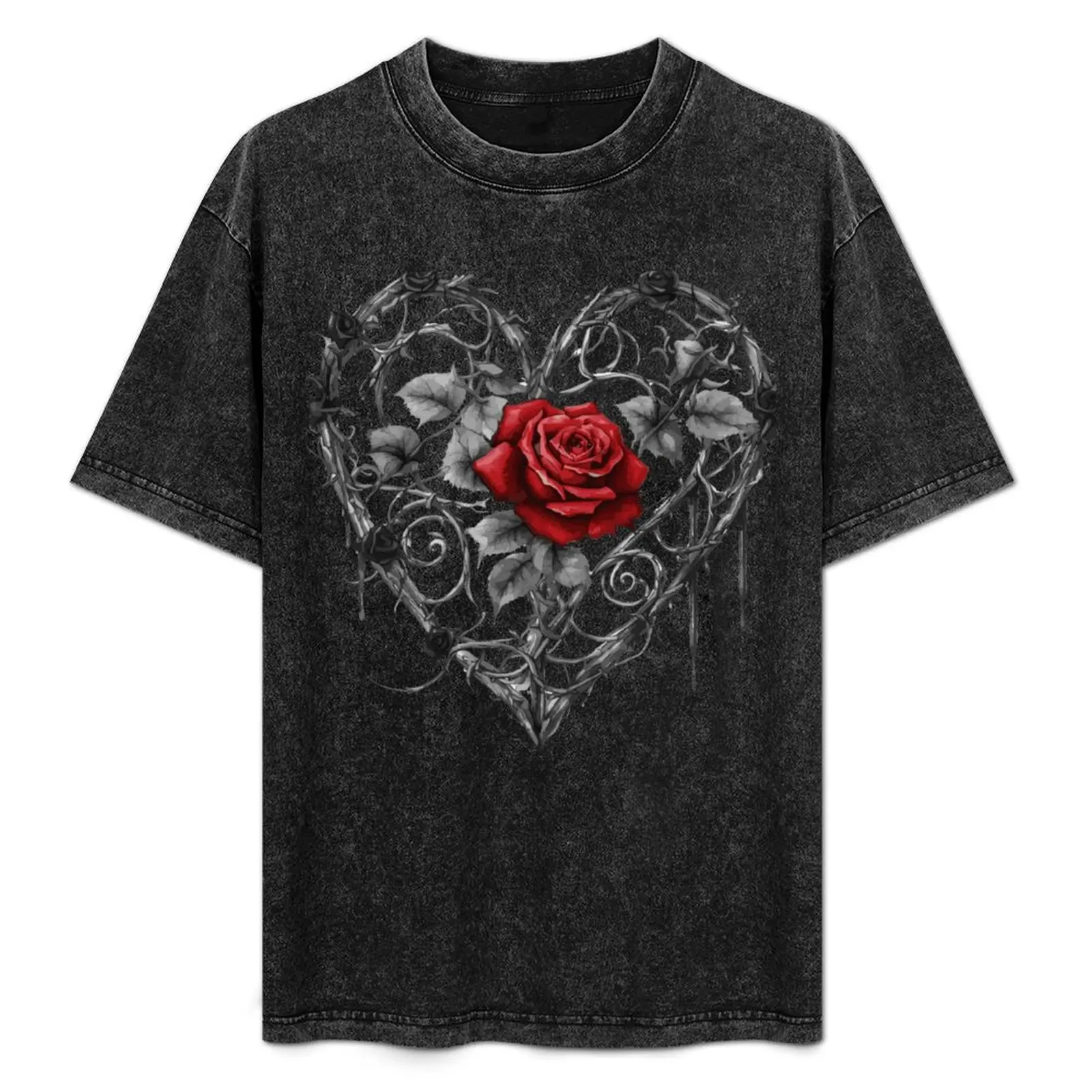 

black heart with a rose T-Shirt Work Wear Simple Tee Shirt