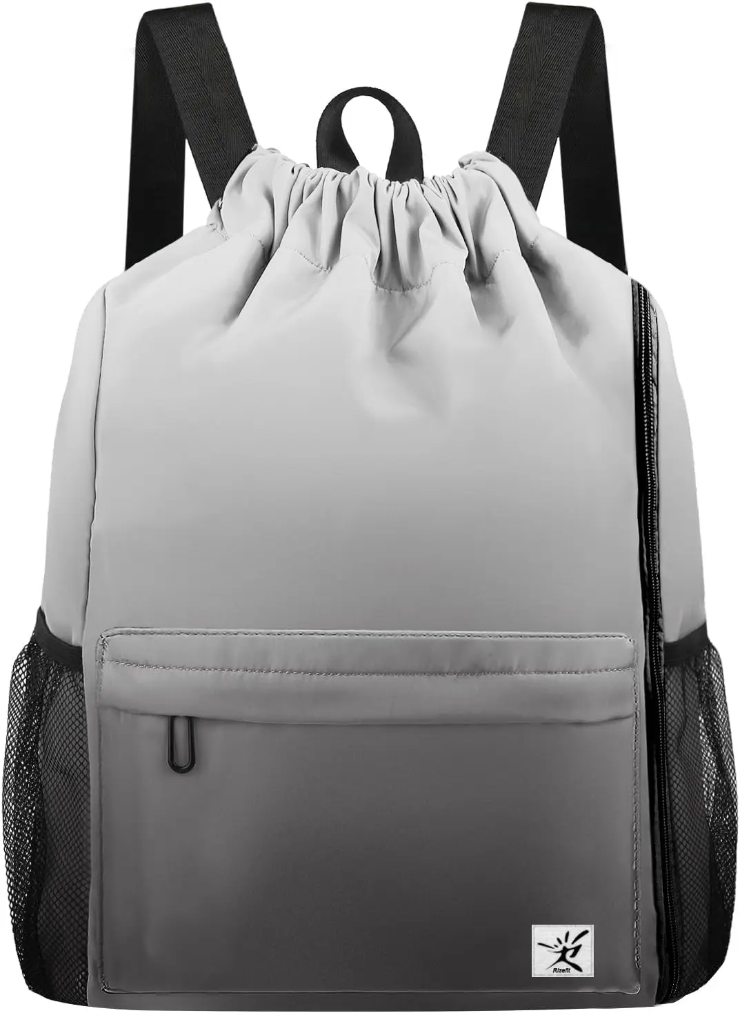 

Drawstring Backpack with Mesh Pockets String Gym Bag Sackpack Sandproof Water Resistant Beach Backpack for Men Women