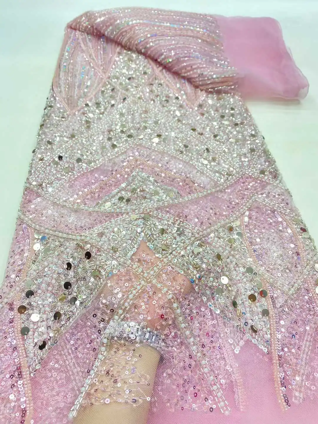 قماش دانتيل شبكي شبكي مطرز أفريقي فاخر 2025 خرز مطرز ترتر فرنسي تول دانتيل لفستان حفلات الزفاف النيجيري