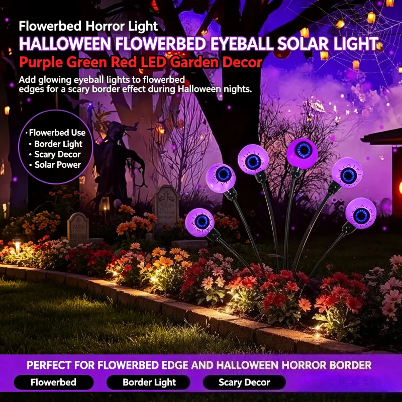 Halloween Horror Eyeball Lamp Solar LED Outdoor Garden Yard Glow Purple Green Red Festive Light Waterproof Pathway Walkway